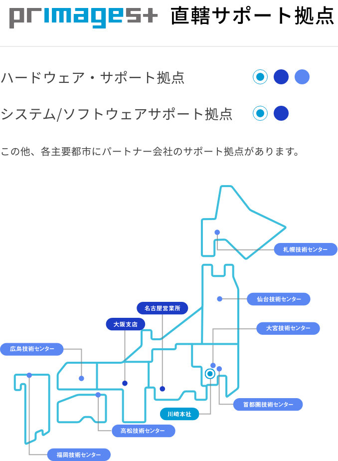 札幌技術センター 仙台技術センター 大宮技術センター 首都圏技術センター 川崎本社 名古屋営業所 大阪支店 高松技術センター 福岡技術センター 広島技術センター