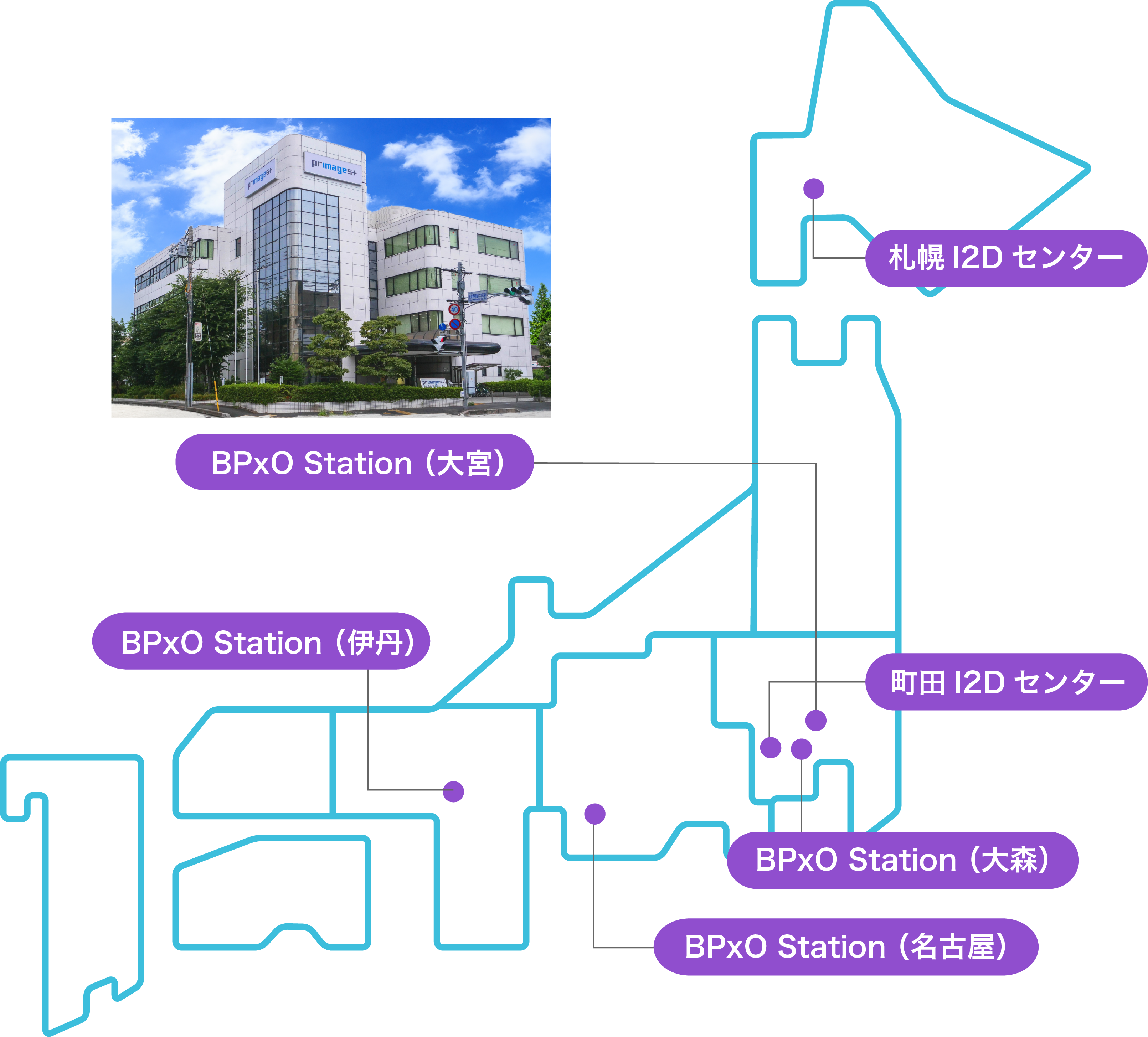 町田I2Dセンター 大宮P2Iセンター 大宮P2I第2センター 東京P2I四谷センター 名古屋P2Iセンター 伊丹P2Iセンター 大連 上海 ※中国は弊社の提携先企業となります。